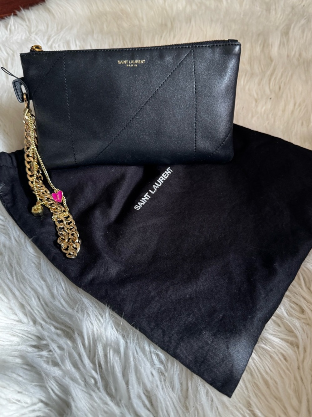 YSL Saint Laurent Jamie Pochon Black Leather Wristlet Clutch with Gold Hardware - Picture 2 of 16